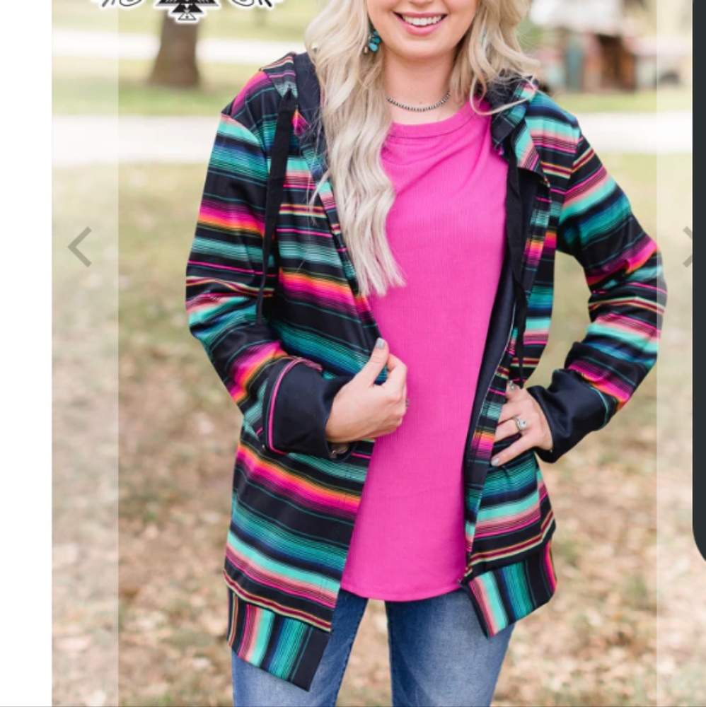 Crazy Train Sweatshirt/Hoodie open front cardigan striped Western XS resized